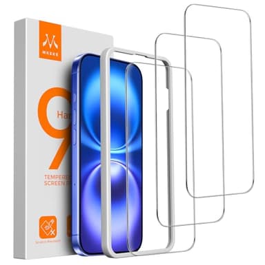 Mkeke 3 Pack Screen Protector for iPhone 16/ iPhone 15 6.1", [9H+ Tempered Glass] [Easy Installation Frame][Military-Grade Drop Protection] HD Clear, Anti-Scratch, Bubble Free
