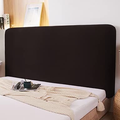 WOMACO Stretch Bed Headboard Slipcover 180 GSM Thick Fabric Solid Color Dustproof Bed Head Protector Cover for Bedroom Décor (Dark Coffee, 47-55")