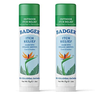 Badger Bug Bite Itch Relief Stick, Natural & Organic Anti Itch Cream for Bug Bites, Rashes & Poison Ivy, Fast Itchy Skin Relief After Bite, Works Great, Smells Great, Easy to Use, .6 oz, 2-Pack