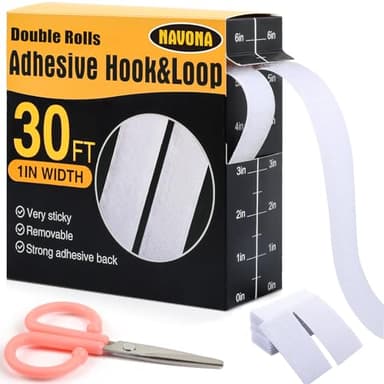 Navona 30Ft x 1 Inch Hook and Loop Strips with Adhesive – 2 Rolls Heavy Duty Hook and Loop Tape with Backing for Home, Office, School, and Crafting Projects, White