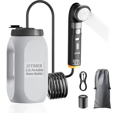 Portable Bidet & Shower for Travel, JUTIMER 2.5L&1600mAh Rechargeable Camping Shower, 2 Showerheads Bidet Sprayer, 2 Modes Waterproof Handheld Bidet, Outdoor Shower Kit for Hiking, Travel