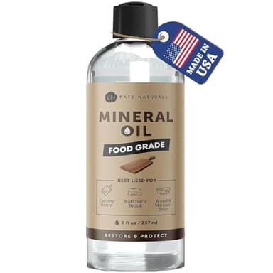 Kate Naturals Mineral Oil for Wood Cutting Board, Butcher Block, and Knife. Food Grade Mineral Oil for Wooden Cutting Board & Utensils (8oz, Food Safe)