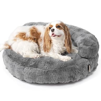 EHEYCIGA Soft Cat Couch Bed for Indoor Cats, Fluffy Small Dog Bed with Removable Washable Cover, Bolster Pet Sofa, Waterproof and Non-Slip, 24" x 24"x 7", Grey