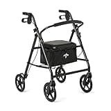 Medline Lightweight Aluminum Rollator Walker for Adult Mobility Impairment, Black, 300 lb. Weight Capacity, 8" Wheels, Foldable, Adjustable Handles, Walker for Seniors
