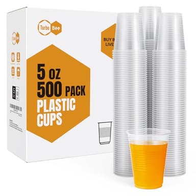 Turbo Bee 5oz Disposable Plastic Cups 500 Pack - Small Drinking & Sample Cups, Bulk Multi-Use Tumblers for Beverages, Mini Desserts, Home, School, Parties, or Commercial Use