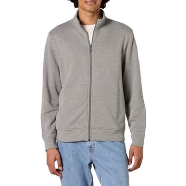 Amazon Essentials Men's Full Zip Mock Neck French Terry Sweatshirt, Lightweight, Charcoal Heather, Large