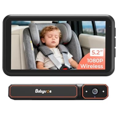 Babyvue BV6 Wireless Baby Car Camera Fast Setup, HD1080P No Wiring Car Baby Monitor with Auto IR Night Vision, 5.2" Display Backseat Camera 3X Zoom for Kids