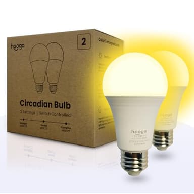 hooga Circadian Rhythm Full Spectrum LED Light Bulb - 2700K, 2100K, 1400K, Flicker-Free, Blue Light Free Night Mode, 7W Energy Efficient Warm White for Sleep, Relaxation & Focus - 2 Pack