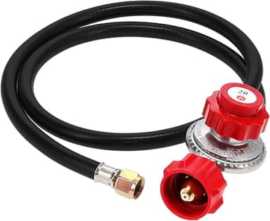 GasOne 2109-RED 4 ft High Pressure 0-20 PSI Adjustable Regulator with Red QCC-1 Type Hose-Works with Newer U.S. Propane Tanks