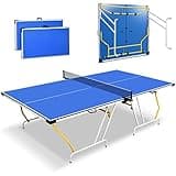 SereneLife Full Size Folding Ping Pong Table Set with Net, Clipper, Post - 9’ x 5’ Foldable and Easy to Store Space-Saving Design, Blue
