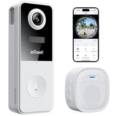 ieGeek Video Doorbell Camera Wireless, Head-to-Toe 180° Ultra Clear, 2K 3MP HD Video No Subscription Fee, Smart Motion Detection, Real-time Alerts, Support Local Storage, Only 2.4GHz WiFi