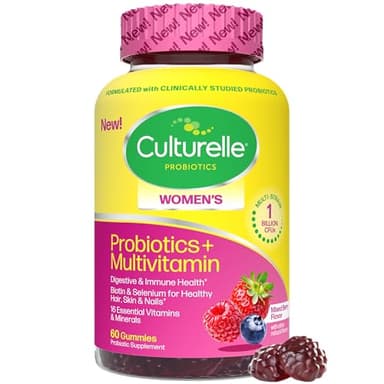 Culturelle® Women’s Probiotics + Multivitamins, Supports Digestive and Immune Health, Biotin & Selenium for Healthy Hair, Skin, Nails – 60 Gummies