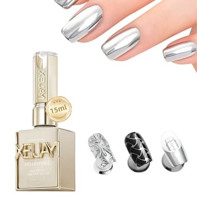 XEIJAYI-Silver Mirror Effect Gel Polish Metallic Chrome Finish Nail Art UV LED Gel Long Lasting Glossy Manicure DIY Soak Off Professional Nail Decoration High Shine Pigmented Nail Gel