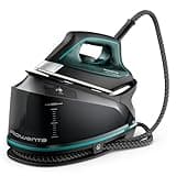Rowenta Iron for Clothes, High Pressure Steamer Iron with Boiler System, 400 Steam Holes, Vertical Steaming, 37oz Tank, Stainless Steel Soleplate, Auto-Off 1800 watts, Black Green, DG7626