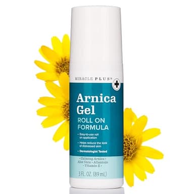 Miracle Plus Natural Arnica Bruise Body Gel Roll On Applicator | Arnica Montana Lotion For Thin Skin Bruising And Swelling After Surgery | Vitamin K Cream | Skin Care Ointment For Bruises, 3 Fl Oz