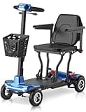 Mobility Scooter for Adults, Seniors - 37.5 lbs Ultra Lightweight Folding Mobility Scooters for Seniors Airport Approved, All Terrain 4 Wheel Motorized Scooter for Travel, 275 lbs Capacity, Blue