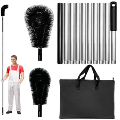 13FT Gutter Cleaner Tools, Long-Reach Rain Gutter Cleaning Brush, Removes Leaf Debris from Roof Gutters Without a Ladder, Leaf Cleaning Kit with 2 Brushes and Storage Bag, Black