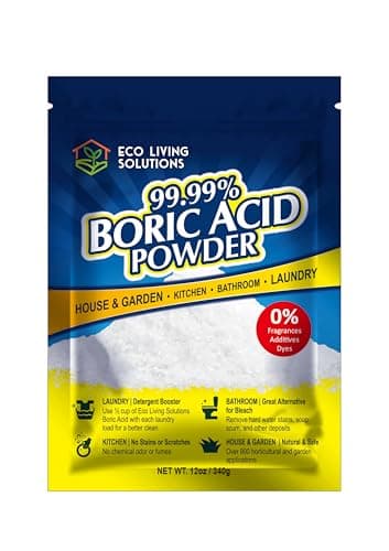 Eco Living Solutions - 99.99% Boric Acid Powder | Horticultural Garden Application | Multipurpose Cleaner | Laundry Additive | Bathroom Cleaner | Commercial Strength | Lab Grade - 12 Oz