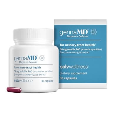 Solv Wellness GennaMD - Maximum UTI Defense - 36 mg Soluble PAC from 100% Cranberry Juice Extract - Highest PAC Concentration in a Small, Easy-to-Swallow Capsule - 30 Capsules