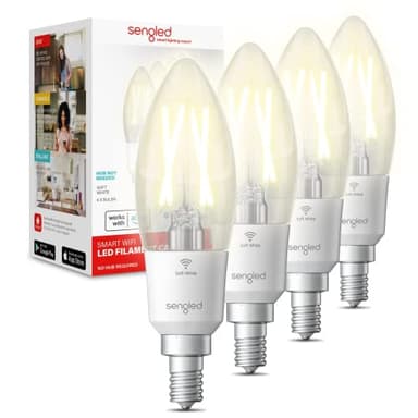 Sengled Smart Light Bulbs, Smart Candelabra LED Bulb, Dimmable Chandelier Light Bulbs, 5W (40W Equivalent) 450LM, Smart Bulbs That Work with Alexa Google, Only 2.4GHz WiFi, No Hub Required, 4 Pack