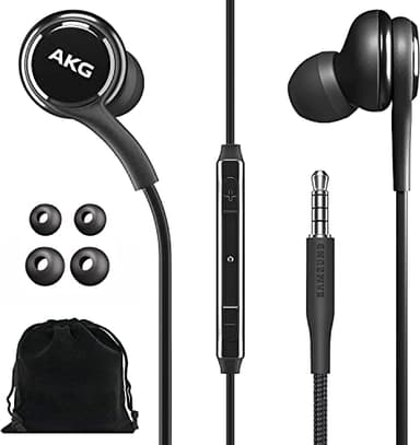 Samsung AKG Wired Earbuds Original 3.5mm in-Ear Earbud Headphones with Remote & Microphone for Music, Phone Calls, Work - Noise Isolating Deep Bass, Includes Velvet Carrying Pouch - Black