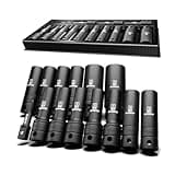 OTLOOMTBT 14-Piece 1/2-Inch Super-Rugged and Durable Impact Socket Set, Well-Made Industrial Grade Thicker Metric Deep Sockets & Socket Sets with Drill Socket Adapter 1/2 Drive, exceed than ANSI.