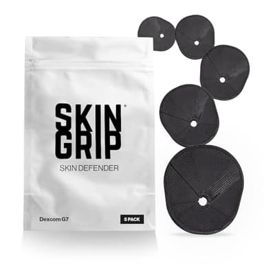 Skin Grip: Skin Defender Reusable Barrier Compatible with Dexcom G7 & Stelo CGM Devices – Pre-Cut, Non-Adhesive Cover for Continuous Glucose Monitor Sensors – Helps Prevent Allergic Reactions – 5 Pack