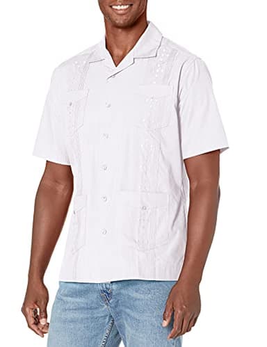 Cubavera Men's Four-Pocket Mini Pintuck Embroidered Authentic Guayabera Shirt, Short Sleeve Button Down, Lightweight Comfortable Fit, Pure White, XX-Large