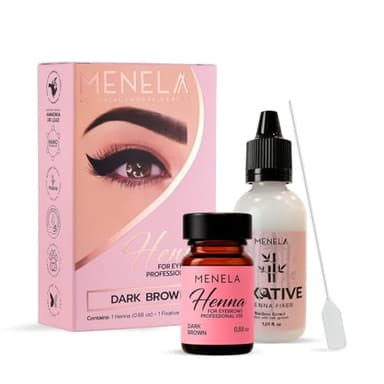 MENELA Eyebrow Henna Tint Kit – Dark Brown – Up to 60 Applications, DIY & For Professional Use, 2.5g Henna + 15ml Fixer, Bamboo Extract, Easy At-Home Brows, Ammonia-Free, Vegan