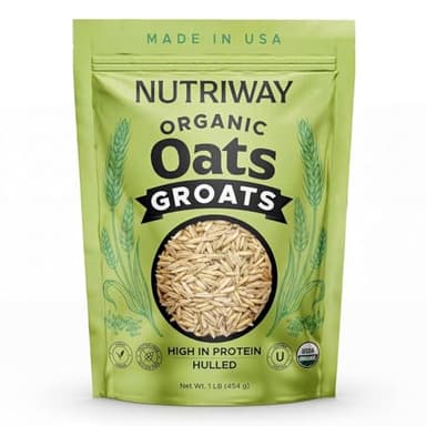 NUTRIWAY Organic Oat Groats - High-Protein Whole Grain Oats - Vegan, Non-GMO, Pure & Raw - Perfect for Cooking, Oatmeal, Breakfast & Meal Prep - Wholesome Organic Food - 1 lb Pack