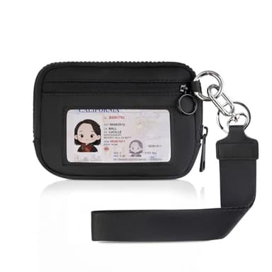 KeyChain Wallet Wristlet Wallets For Women Iris Wallet Zip Card Case with ID Window (black)