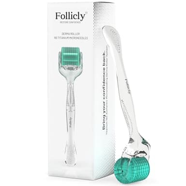 Follicly Derma Roller – Professional Microneedling Tool for Hair, Skin & Face – 192 Authentic Titanium Microneedles – Premium At Home Beauty Care – Includes Free Protective Storage Case