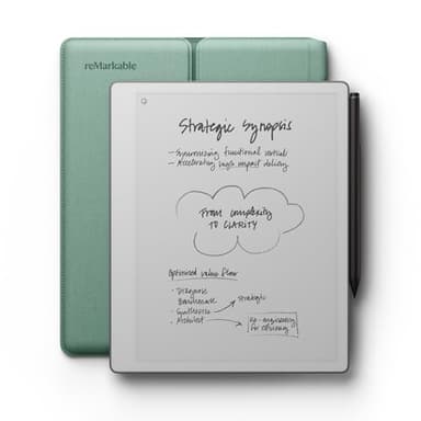 reMarkable Paper Pure Bundle – 10.3” Paper Tablet with Black-and-White Display – Digital Notebook for Better Thinking, Writing, and Reading. Includes Mist Green Sleeve Folio and Marker Plus