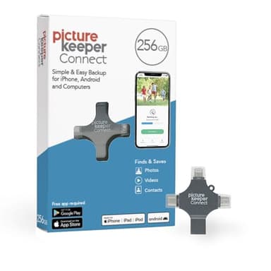 Picture Keeper Connect for iPhone, Android, USB-C, PC & Mac - 256GB USB Stick Backup for Photos, Videos, Contacts, Flash Drive Memory Backup, External Storage Thumb Drive - 256GB, Silver