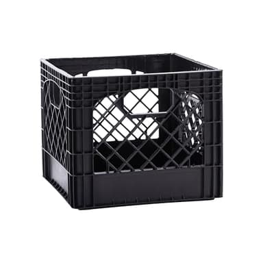 Plastic Milk Crate Storage Tote with Handles, 16-Quart Stackable Cube Organizer for Garage, Home, and Office, Made in the USA, 13" x 13" x 11" (1-Pack) - Black