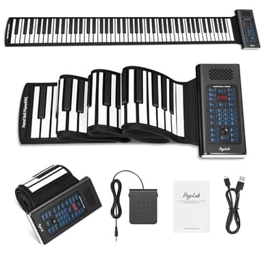 POGOLAB 88 Keys Roll Up Keyboard Piano, Portable Electric Foldable Piano with Sustain Pedal, 20 Songs, 128 Tones, 128 Rhythms, Rechargeable & Wireless BT, Music Gift for Beginners (with LED Display)