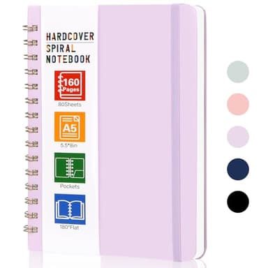 LABUK Spiral Notebook, 160 Pages A5 Lined Hardcover Notebook, 5.5 x 8in Spiral Journal for Women and Man, Work, Writing