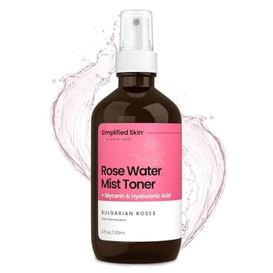 Rosewater and Glycerin Spray – Hydrating & Refreshing Rose Water Spray for Face & Hair – Facial Mist Toner with Hyaluronic Acid to Soothe, Soften, Tone & Prep Skin – Alcohol-Free, 4 Fl Oz