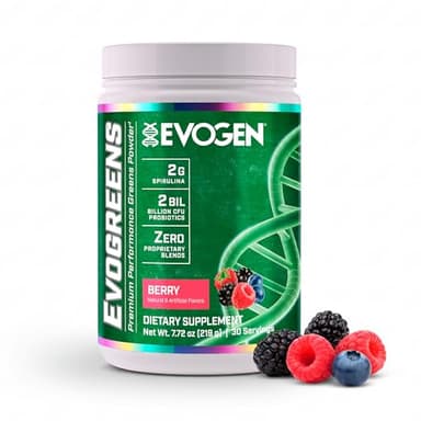 Evogen Evogreens - Super Greens Powder | Promotes Recovery, Wellness & Immune Health | Greens Superfood Powder with Spirulina, Probiotics, Pomanox Pomegranate Extract | Berry | 30 Servings