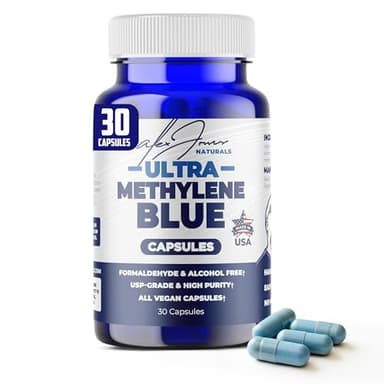 Alex Jones Naturals Methylene Blue Tablets (10mg) – High Purity, USP Grade with Vitamin C - Vegan, Unflavored Blue Methylene Capsules - Easy to Take Pills w/No Fillers or Dyes - 60 Count