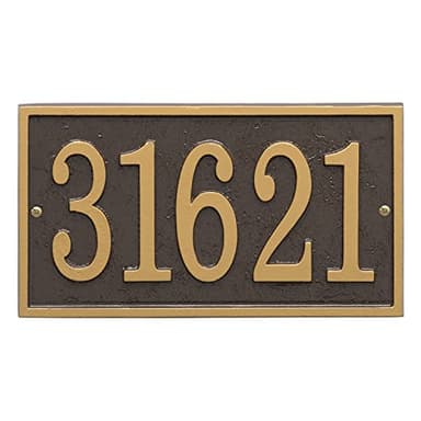 Whitehall Personalized Cast Metal Address Plaque - USA Made Custom House Number Sign - Rectangle (11" x 6.25") - Bronze with Gold Numbers