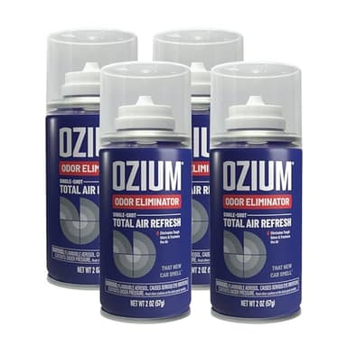 Ozium Air Sanitizer, 2 oz Car Fogger: Single-Shot Smoke Odor Eliminator & Car Air Freshener (New Car Smell, 4 Packs)