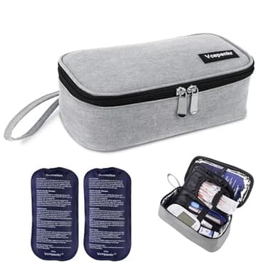 Vcspenkr Insulin Cooler Travel Case, Diabetic Medicine Carrying Bag with 2 * 200g Ice Packs, Large Capacity Insulated Organizer Medication Cooler Bag for Insulin Pens and Diabetes (Gray)