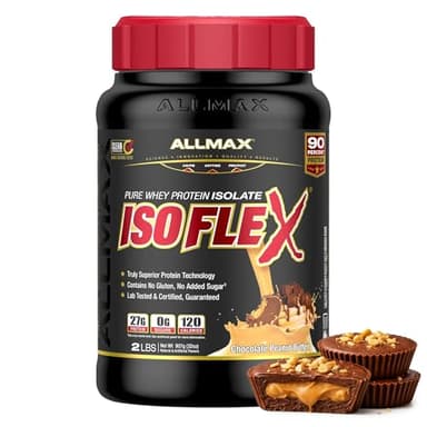 ALLMAX ISOFLEX Pure Whey Isolate Protein Powder - Gluten Free, Low Lactose, Sugar-Free - High-Protein, Clean, Keto-Friendly, Pre Post Workout Supplement, Women and Men | Chocolate Peanut Butter, 2lb