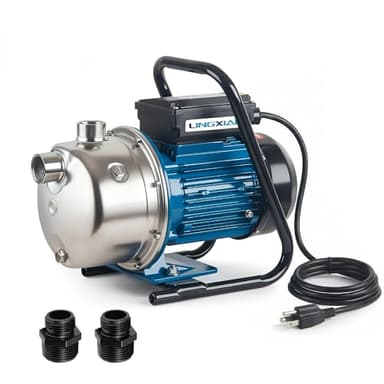LINGXIAO 1HP Irrigation Pump, 1110 GPH, Portable Shallow Well Pump, 115V, 141 FT Height, Stainless Steel Sprinkler Pumps for Garden Lawn Farm Irrigation System, Transfer Water
