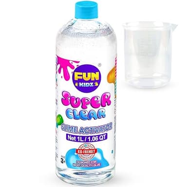 1.06QT Super Clear Slime Activator 34OZ Solution with Plastic Measuring Cup, FunKidz 1L Fine Formulation Work with All Types Slime Glue Washable Non-Toxic Kids Friendly Ingredients