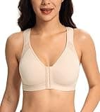 Lemorosy Women's Full Coverage Front Closure Posture Back Unpadded Wirefree Everyday Bra -Comfort and Double Support (34DD, Pure Nude)