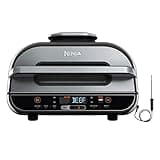 Ninja BG550CO Foodi Smart XL 6-in-1 Indoor Grill with Air Fry, Roast, Bake, Reheat & Dehydrate, Smart Thermometer, Black/Silver (Renewed)