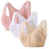 3Pack Middle-Aged Elder Woman Floral Wirefree Bra Front Button Closeure Soft Cotton Bra for Mom Grandma Gift Bra (44BC)
