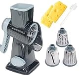 JAYVAR Rotary Cheese Grater, Cheese Grater Rotary Shredder with 3 Interchangeable Blades and Handle for Cheese and Vegetable, Fast Cutting Cheese Shredder for Vegetables and Nuts, Dishwasher Safe